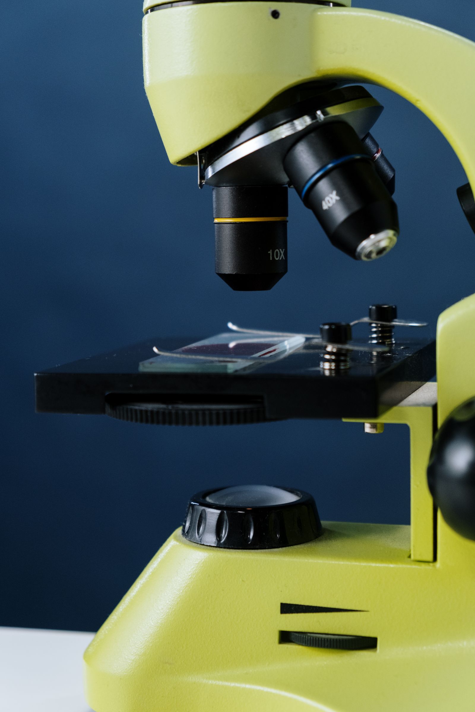 Close-up of a laboratory microscope